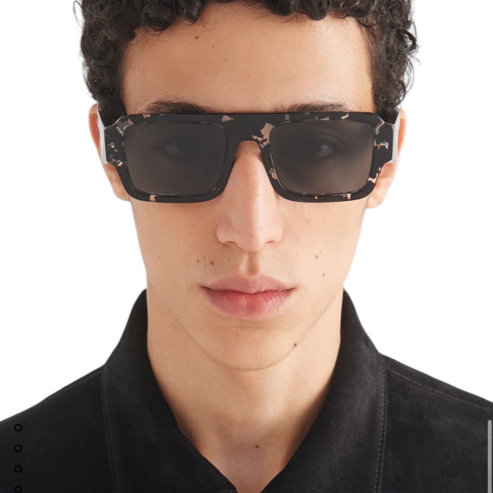 Prada Symbole Square Sunglasses Graphite Lens Crystal Black Tortoise Men